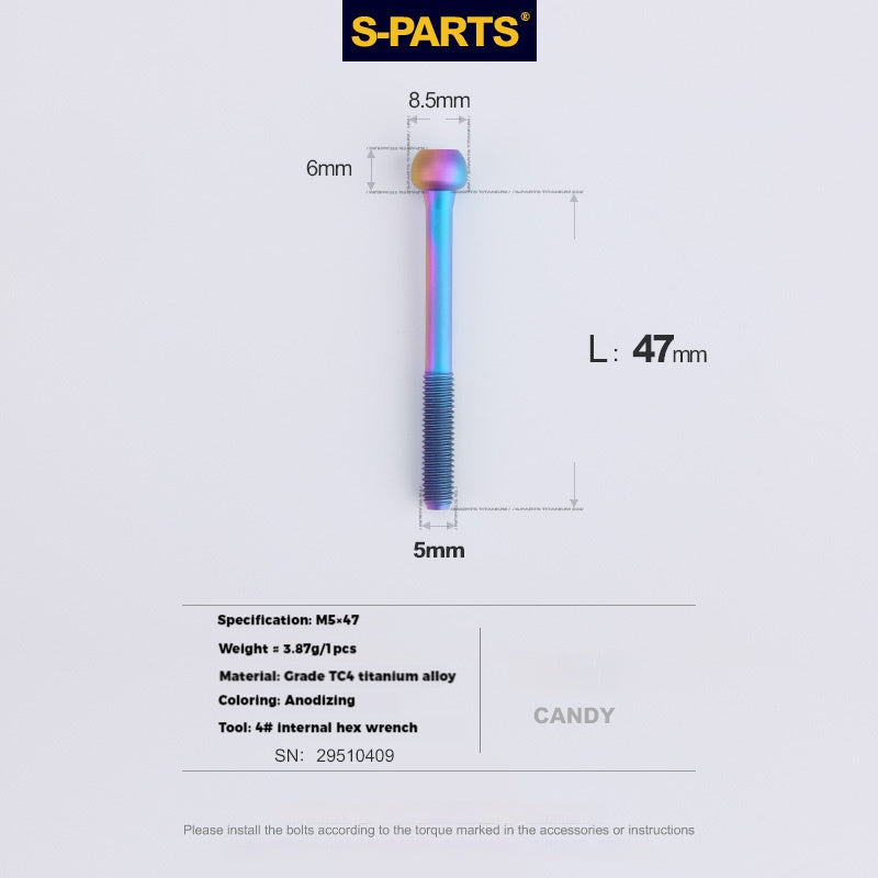 S-PARTS M5 Titanium Seatpost Bolt, Barrel Nut & Washer Hardware M5 L47 Candy