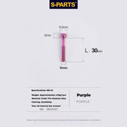 S-PARTS M5 Titanium Seatpost Bolt, Barrel Nut & Washer Hardware M5 L30 Purple