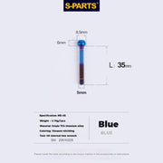 S-PARTS M5 Titanium Seatpost Bolt, Barrel Nut & Washer Hardware M5 L35 Blue