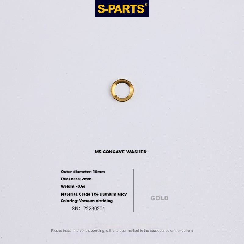 S-PARTS M5 Titanium Seatpost Bolt, Barrel Nut & Washer Hardware Concave Washer M5 D9 Gold