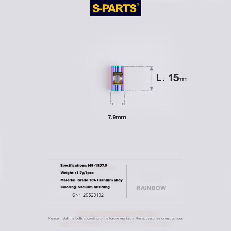 S-PARTS M5 Titanium Seatpost Bolt, Barrel Nut & Washer Hardware Cylindrical Nut M5×15D7.9 Rainbow