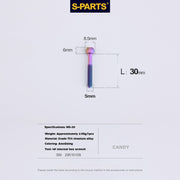 S-PARTS M5 Titanium Seatpost Bolt, Barrel Nut & Washer Hardware M5 L30 Candy