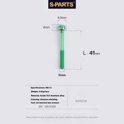 S-PARTS M5 Titanium Seatpost Bolt, Barrel Nut & Washer Hardware M5 L41 Green