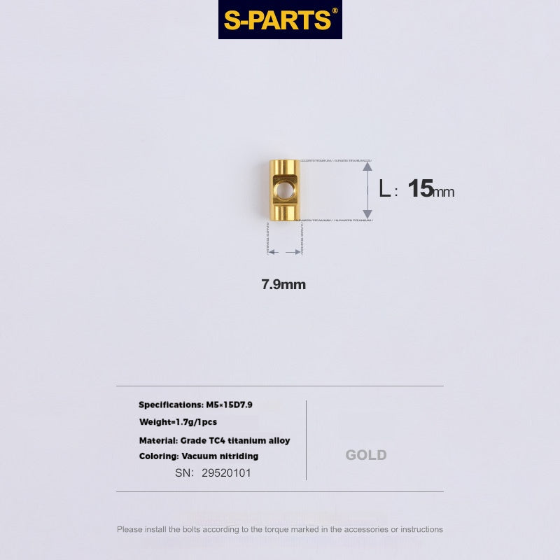 S-PARTS M5 Titanium Seatpost Bolt, Barrel Nut & Washer Hardware Cylindrical Nut M5×15D7.9 Gold