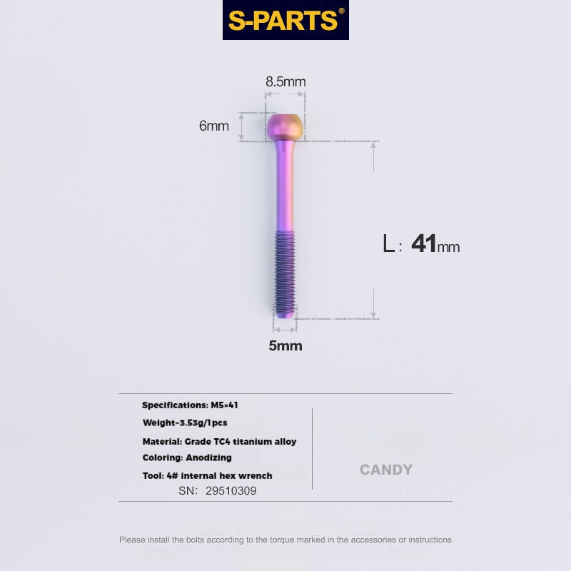 S-PARTS M5 Titanium Seatpost Bolt, Barrel Nut & Washer Hardware M5 L41 Candy