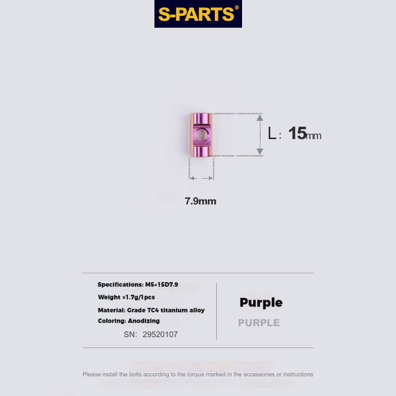 S-PARTS M5 Titanium Seatpost Bolt, Barrel Nut & Washer Hardware Cylindrical Nut M5×15D7.9 Purple