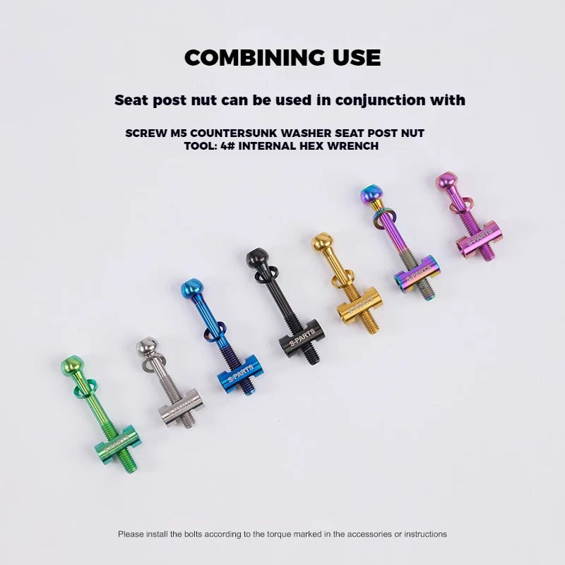 S-PARTS M5 × 30 / 35 / 40 / 47mm Titanium Bolts and Barrel Nut and Washer Screw For Bicycle Seat Post
