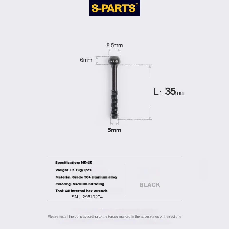 S-PARTS M5 × 30 / 35 / 40 / 47mm Titanium Bolts and Barrel Nut and Washer Screw For Bicycle Seat Post