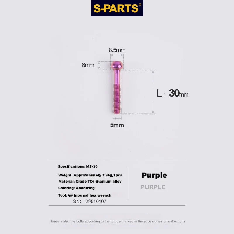 S-PARTS M5 × 30 / 35 / 40 / 47mm Titanium Bolts and Barrel Nut and Washer Screw For Bicycle Seat Post