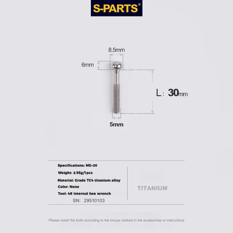S-PARTS M5 × 30 / 35 / 40 / 47mm Titanium Bolts and Barrel Nut and Washer Screw For Bicycle Seat Post