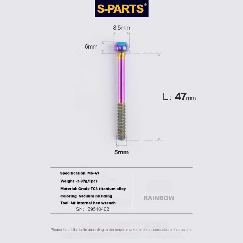 S-PARTS M5 × 30 / 35 / 40 / 47mm Titanium Bolts and Barrel Nut and Washer Screw For Bicycle Seat Post