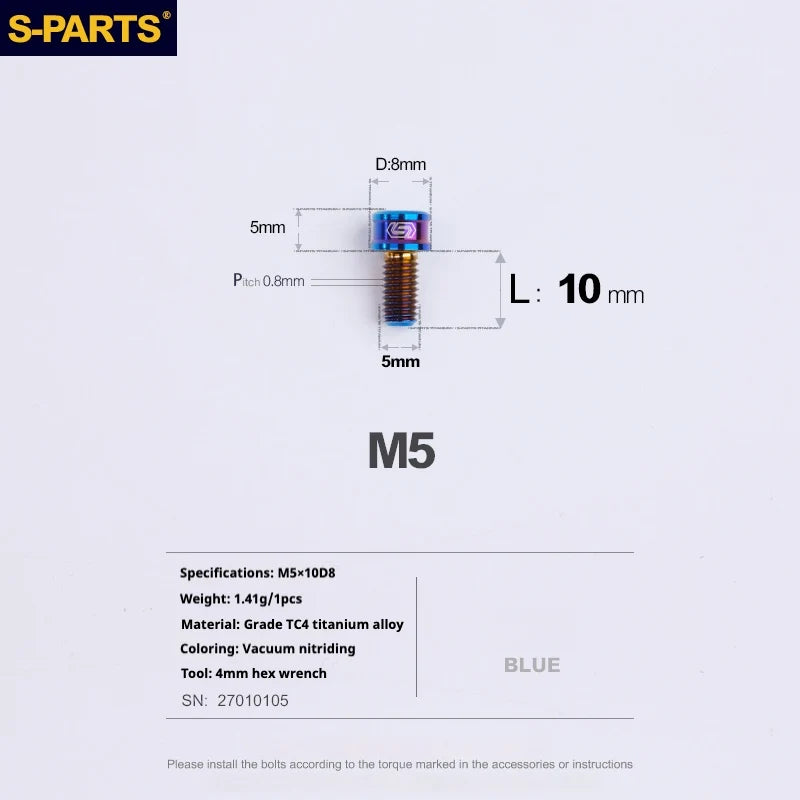 S-PARTS M5x10-35mm Titanium Alloy Screw Cylindrical Head