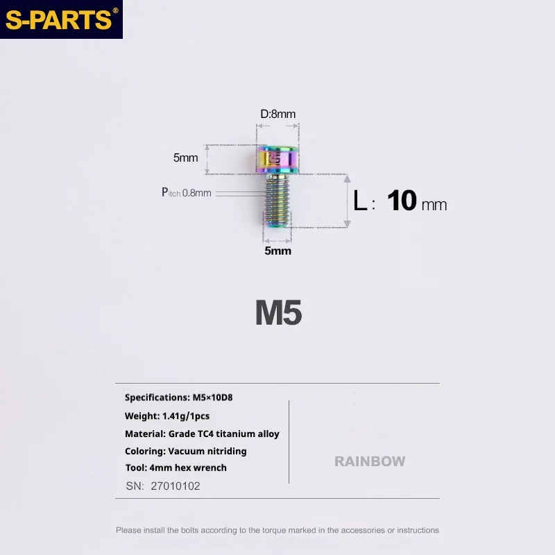 S-PARTS M5x10-35mm Titanium Alloy Screw Cylindrical Head