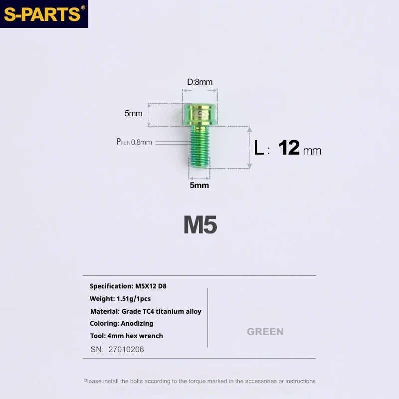 S-PARTS M5x10-35mm Titanium Alloy Screw Cylindrical Head
