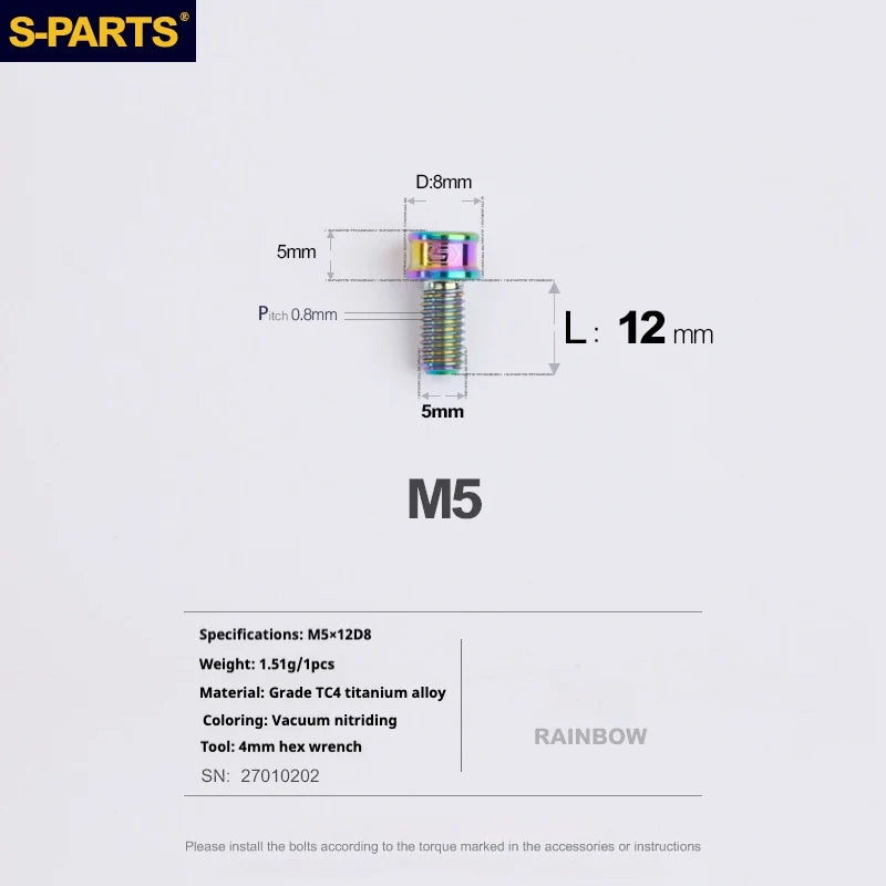 S-PARTS M5x10-35mm Titanium Alloy Screw Cylindrical Head