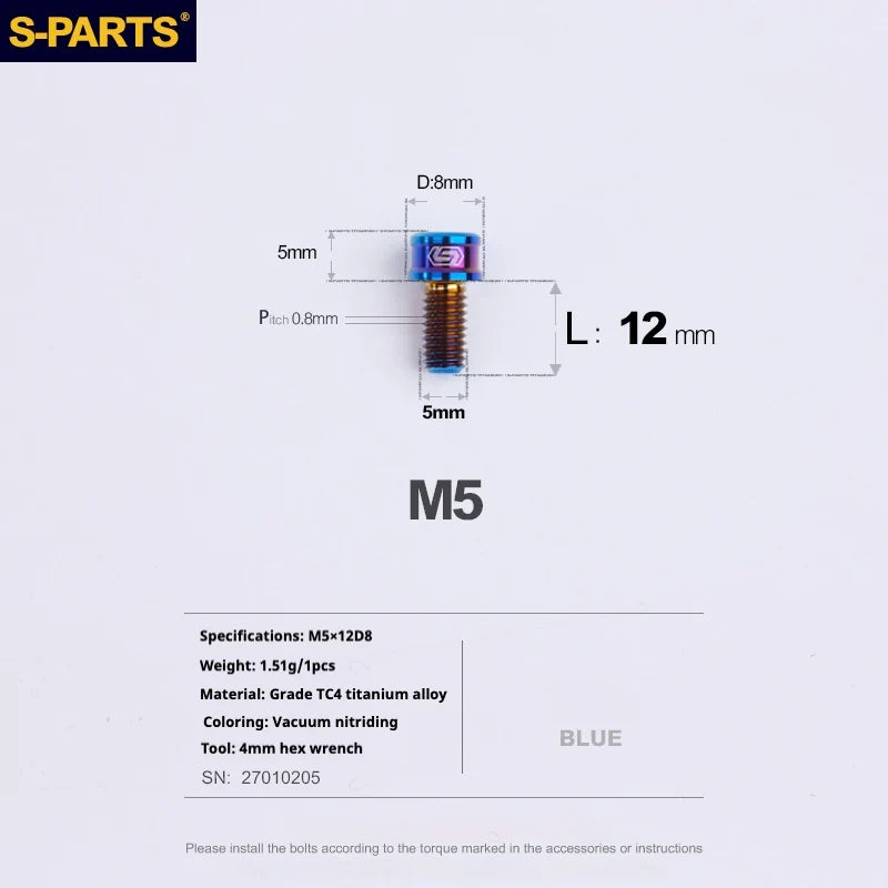 S-PARTS M5x10-35mm Titanium Alloy Screw Cylindrical Head