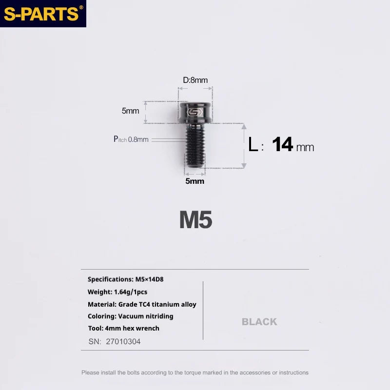 S-PARTS M5x10-35mm Titanium Alloy Screw Cylindrical Head