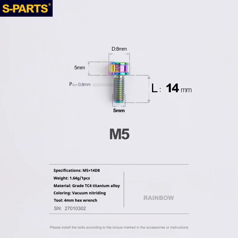S-PARTS M5x10-35mm Titanium Alloy Screw Cylindrical Head
