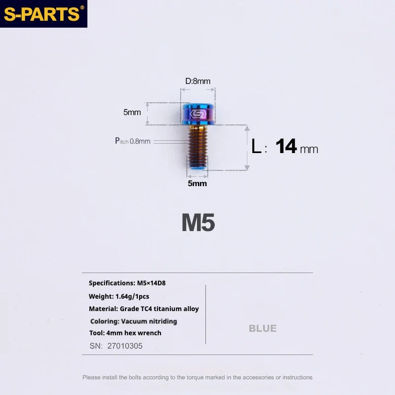 S-PARTS M5x10-35mm Titanium Alloy Screw Cylindrical Head