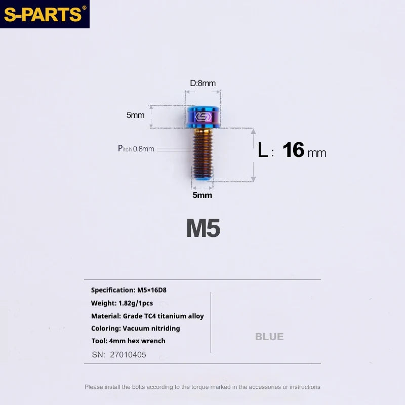 S-PARTS M5x10-35mm Titanium Alloy Screw Cylindrical Head