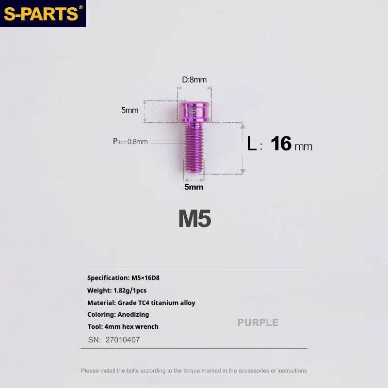 S-PARTS M5x10-35mm Titanium Alloy Screw Cylindrical Head