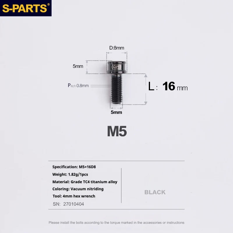 S-PARTS M5x10-35mm Titanium Alloy Screw Cylindrical Head