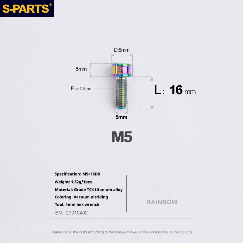 S-PARTS M5x10-35mm Titanium Alloy Screw Cylindrical Head