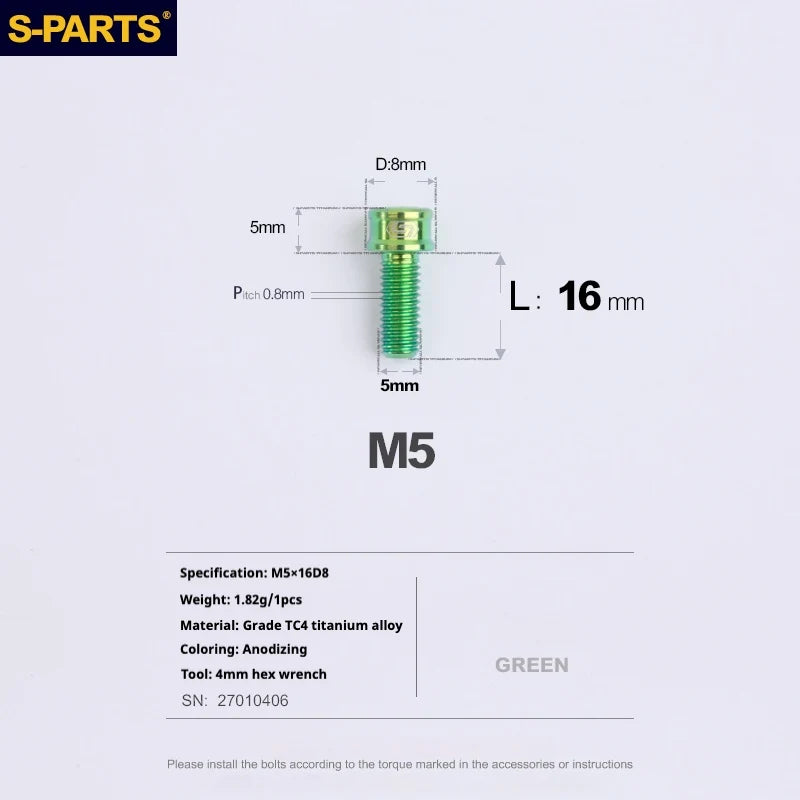 S-PARTS M5x10-35mm Titanium Alloy Screw Cylindrical Head
