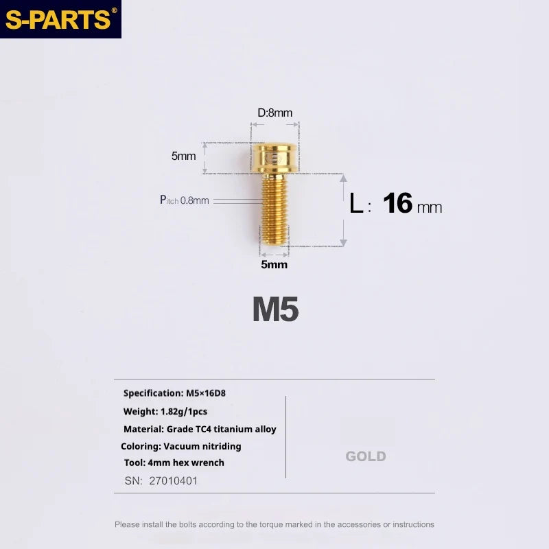 S-PARTS M5x10-35mm Titanium Alloy Screw Cylindrical Head