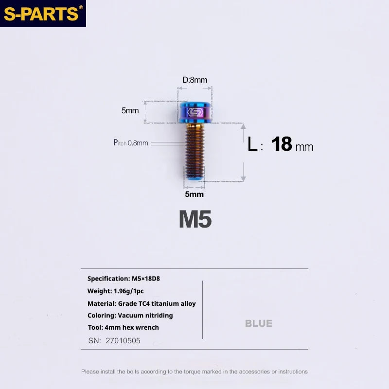 S-PARTS M5x10-35mm Titanium Alloy Screw Cylindrical Head