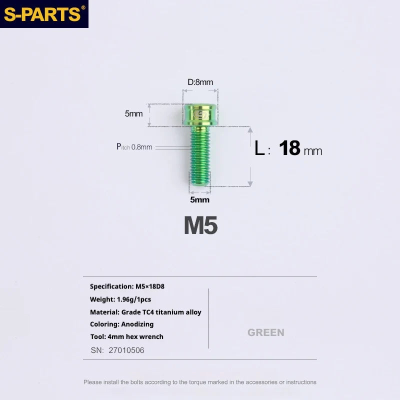 S-PARTS M5x10-35mm Titanium Alloy Screw Cylindrical Head