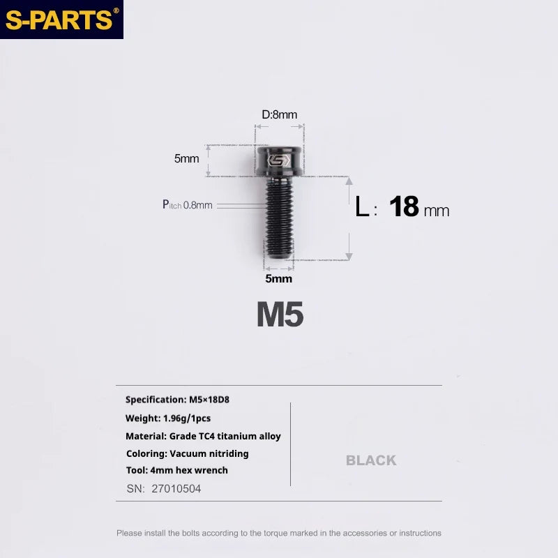 S-PARTS M5x10-35mm Titanium Alloy Screw Cylindrical Head