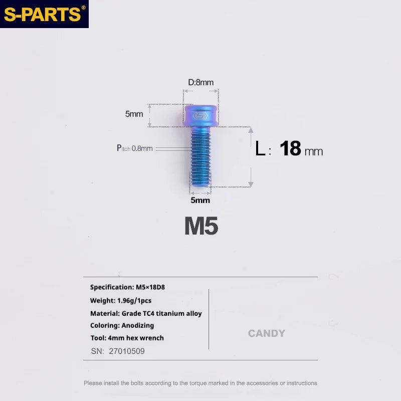 S-PARTS M5x10-35mm Titanium Alloy Screw Cylindrical Head