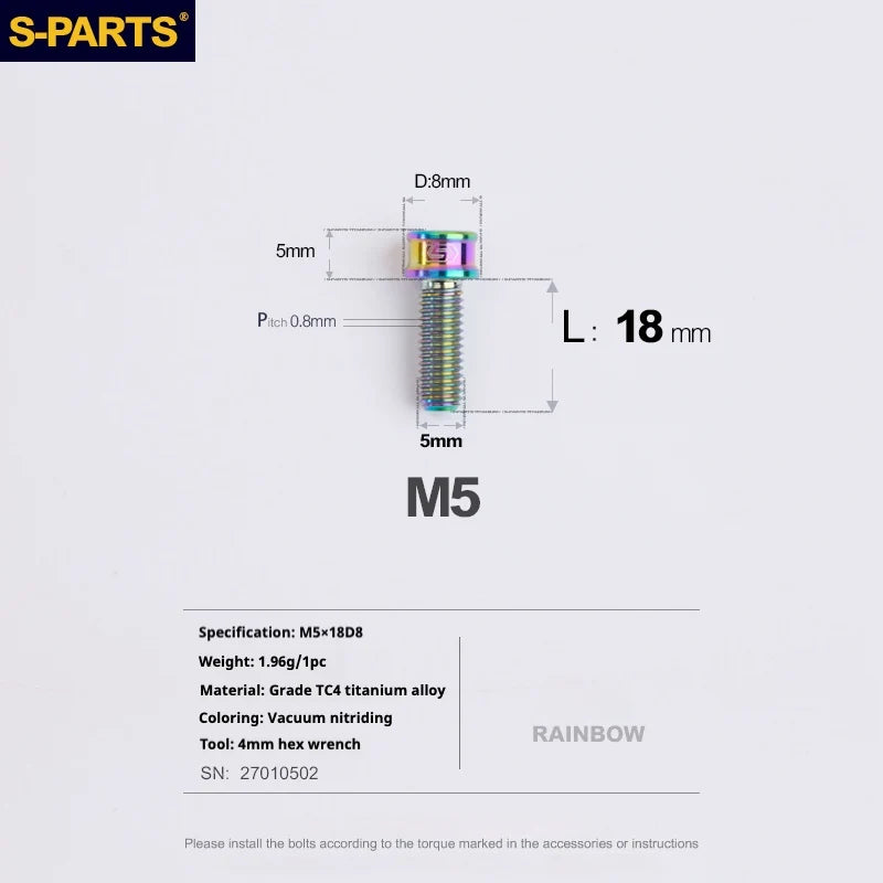 S-PARTS M5x10-35mm Titanium Alloy Screw Cylindrical Head