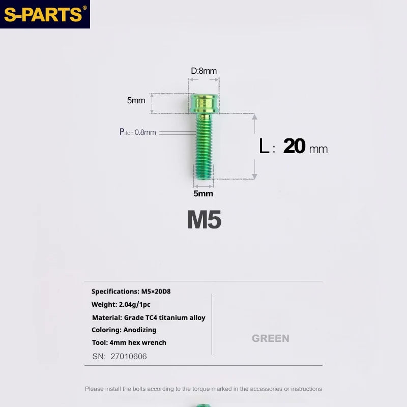 S-PARTS M5x10-35mm Titanium Alloy Screw Cylindrical Head
