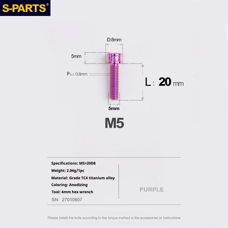 S-PARTS M5x10-35mm Titanium Alloy Screw Cylindrical Head