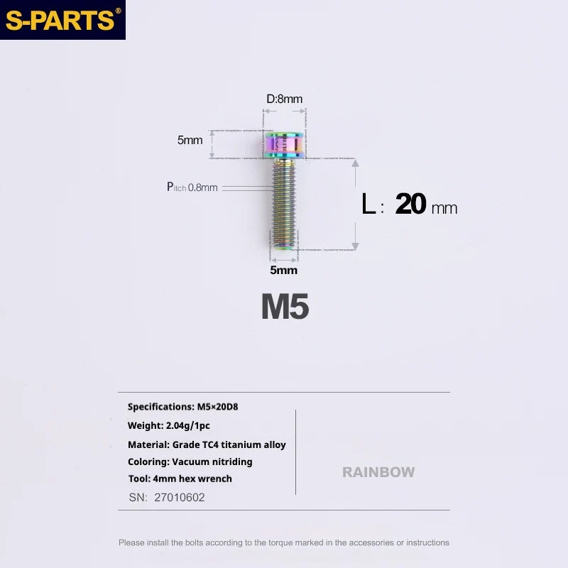 S-PARTS M5x10-35mm Titanium Alloy Screw Cylindrical Head