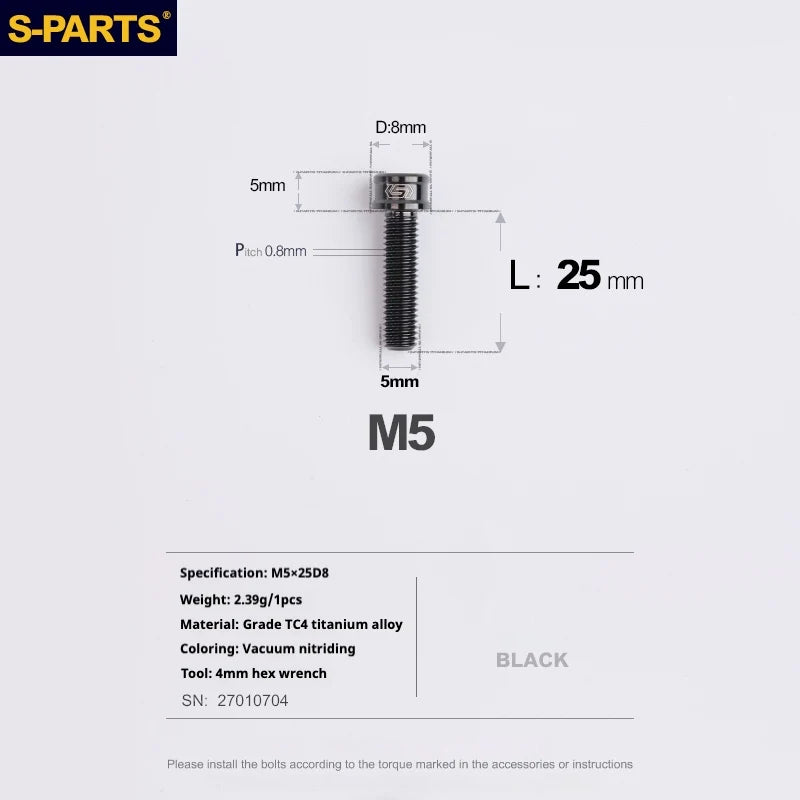 S-PARTS M5x10-35mm Titanium Alloy Screw Cylindrical Head