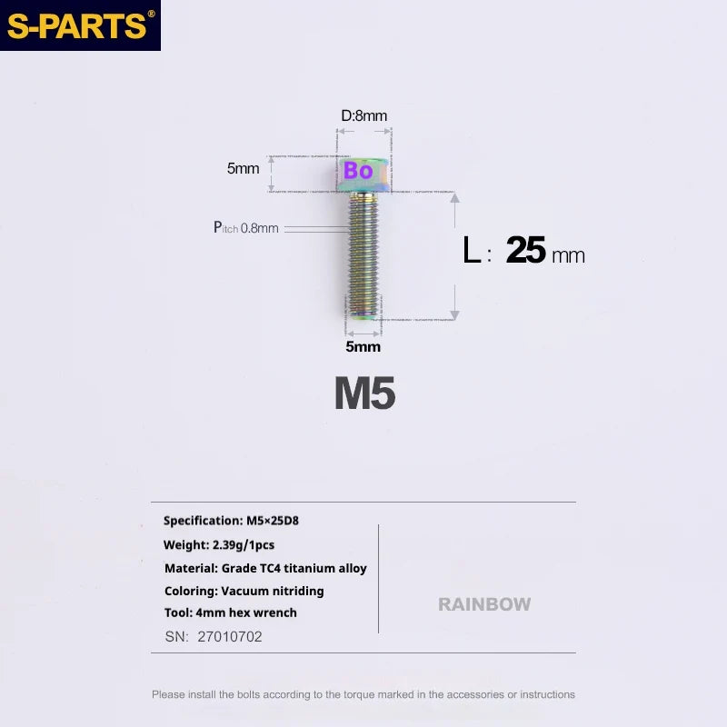 S-PARTS M5x10-35mm Titanium Alloy Screw Cylindrical Head