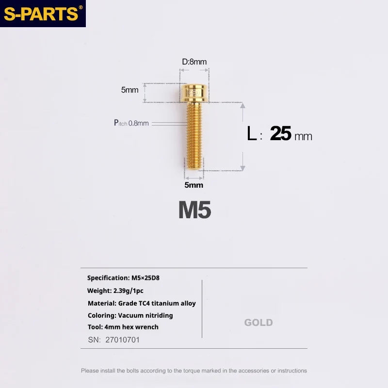 S-PARTS M5x10-35mm Titanium Alloy Screw Cylindrical Head