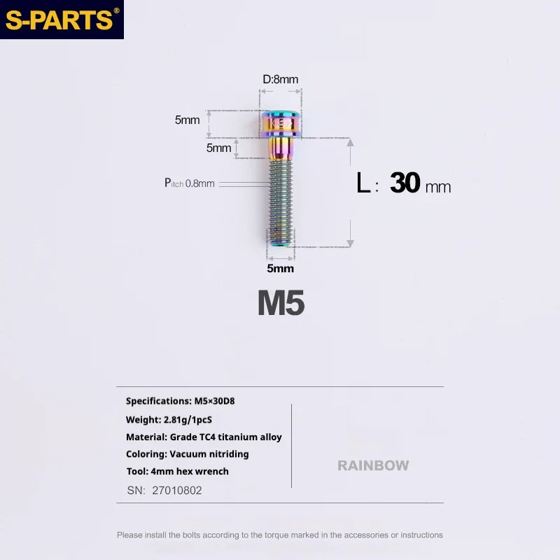 S-PARTS M5x10-35mm Titanium Alloy Screw Cylindrical Head