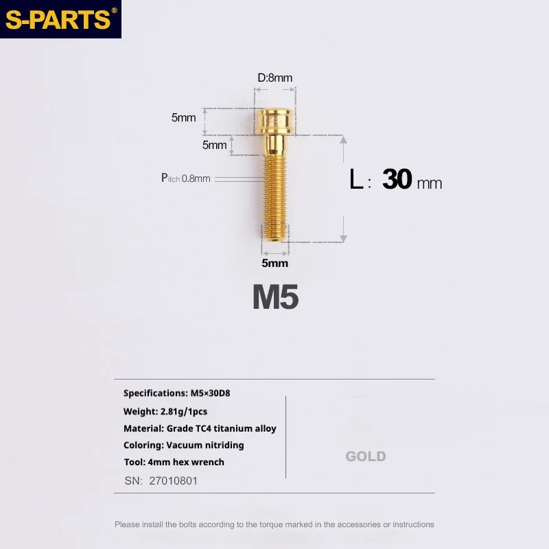 S-PARTS M5x10-35mm Titanium Alloy Screw Cylindrical Head