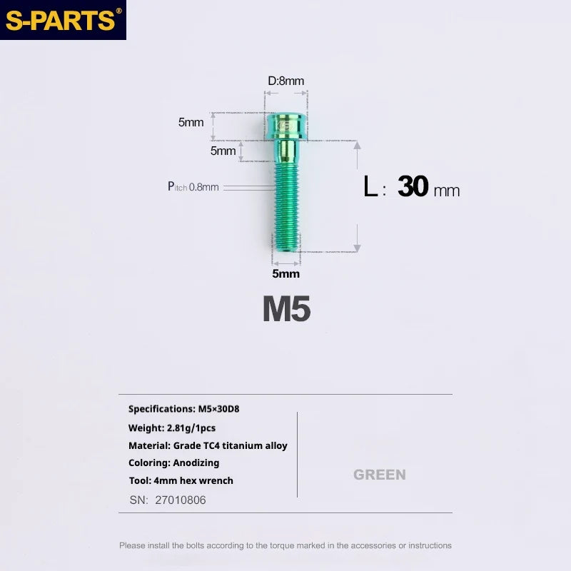 S-PARTS M5x10-35mm Titanium Alloy Screw Cylindrical Head