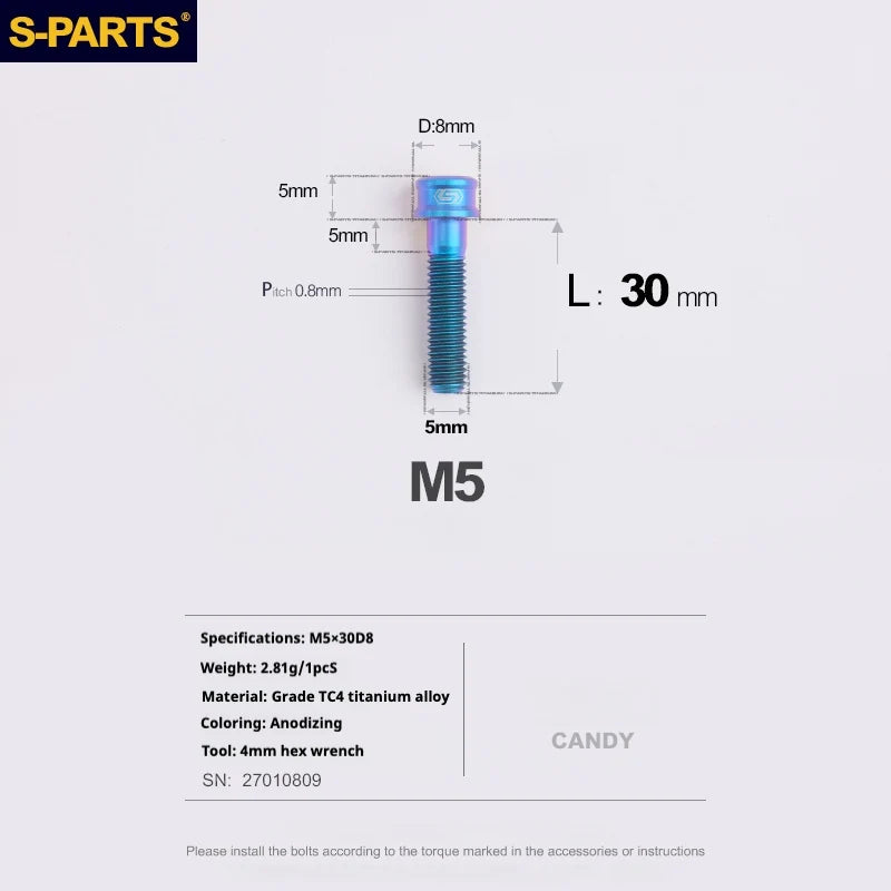 S-PARTS M5x10-35mm Titanium Alloy Screw Cylindrical Head