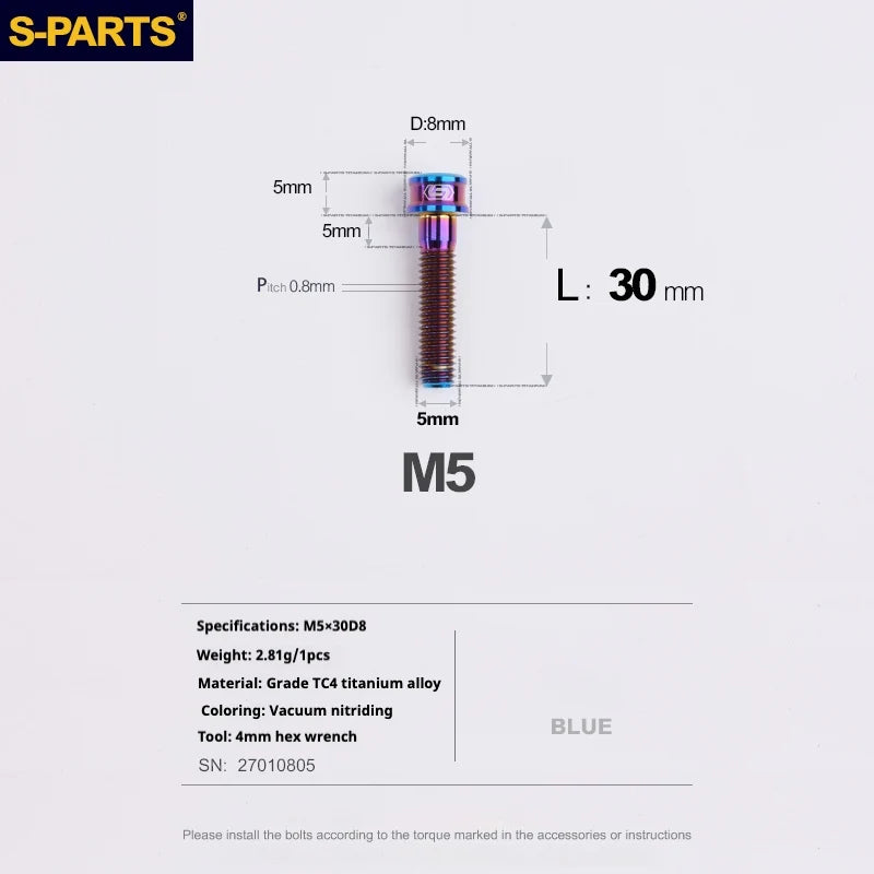 S-PARTS M5x10-35mm Titanium Alloy Screw Cylindrical Head