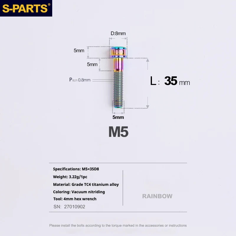 S-PARTS M5x10-35mm Titanium Alloy Screw Cylindrical Head