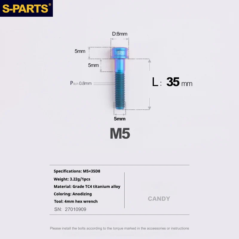 S-PARTS M5x10-35mm Titanium Alloy Screw Cylindrical Head