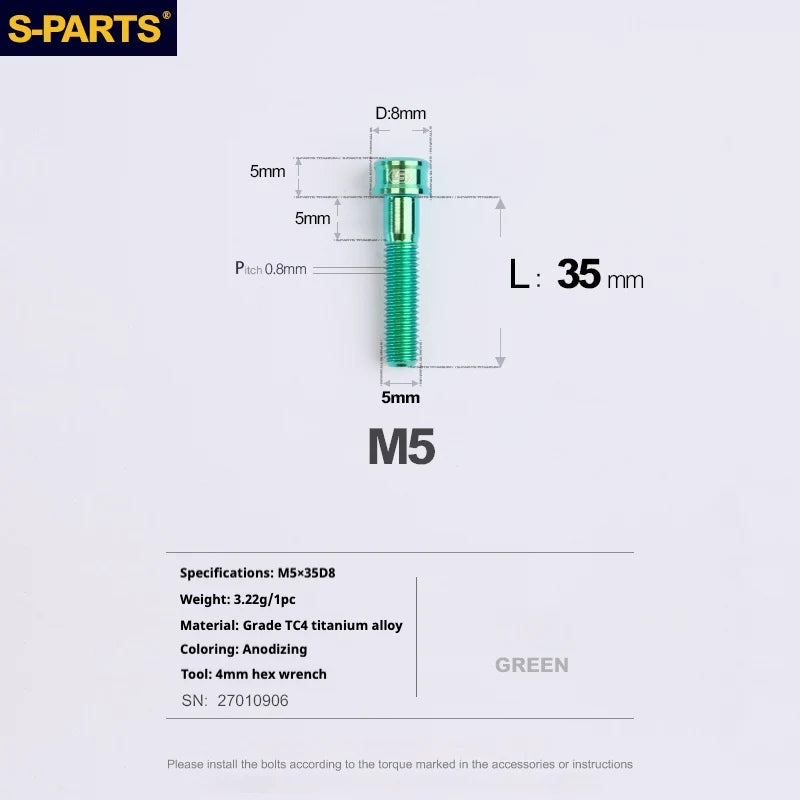 S-PARTS M5x10-35mm Titanium Alloy Screw Cylindrical Head