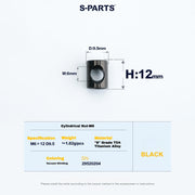 S-PARTS M6 Titanium Seatpost Step-Down Bolt & Nut Kit — Multiple Lengths Black Cylindrical nut(M6 D9.5 H12)