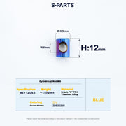 S-PARTS M6 Titanium Seatpost Step-Down Bolt & Nut Kit — Multiple Lengths Blue Cylindrical nut(M6 D9.5 H12)